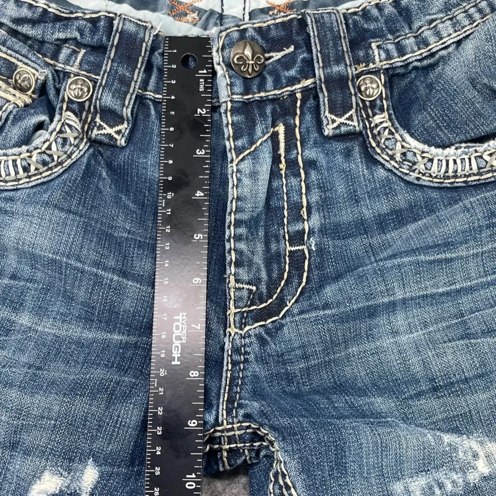 Rock Revival Helicon Jean Men 32x28 Blue Distressed Embroidered Straight Grunge